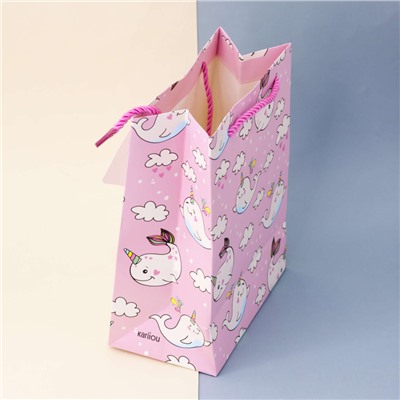 Подарочный пакет(M) "Whalecorn", pink