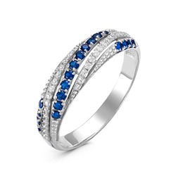 Серебряное кольцо с фианитами синего цвета  454