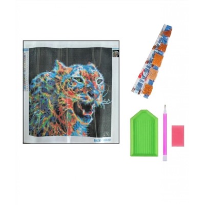 Алмазная мозаика картина стразами Разноцветная пантера, 30х30 см