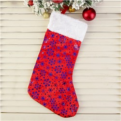 Носок для подарков "Красный с синими снежинками" 19х42 см, красный