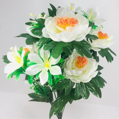 Букет искусственных цветов букет пион и жасмин белый 50 см 13 бутонов к18