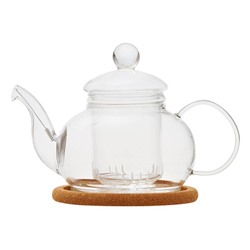 Заварочный чайник из жаропрочного стекла "Лотос" с колбой, пружинкой-фильтром в носике и пробковой подставкой, объем 480 мл, дно d95 мм