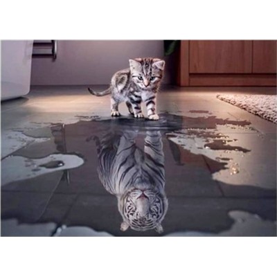Алмазная мозаика картина стразами Тигр в отражении котёнка, 30х40 см