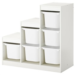 TROFAST ТРУФАСТ, Комбинация д/хранения+контейнеры, белый, 99x44x94 см