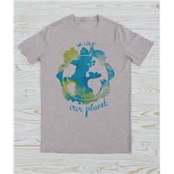 FU31BG-M0023 Мужская футболка бежевый меланж с принтом Голубая планета