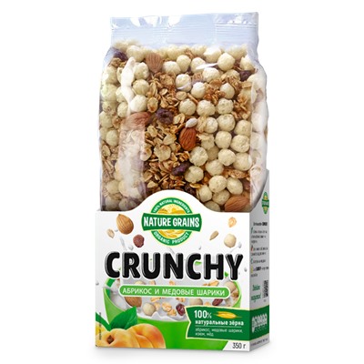 Завтраки сухие CRUNCHY с абрикосами и медовыми шариками 350 г