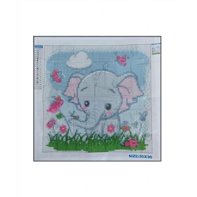 Алмазная мозаика картина стразами Слонёнок с насекомыми, 30х30 см