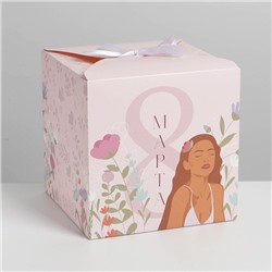 Коробка складная «8 марта, girl», 18 × 18 × 18 см