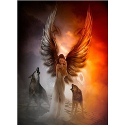 Алмазная мозаика картина стразами Ангел и волки, 50х65 см, Акция!