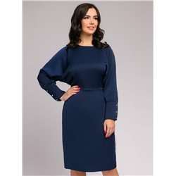 Платье-футляр темное-синее с длинными рукавами Размер 52