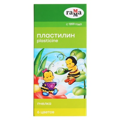 Пластилин мягкий (восковой) 6 цветов 90 г Гамма "Пчелка", со стеком, картонная упаковка 280029Н