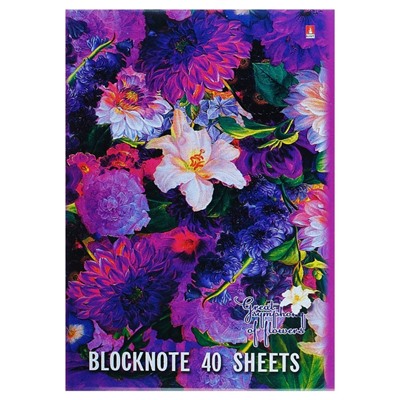 Блокнот А5, 40 листов на скрепке "Цветы", МИКС