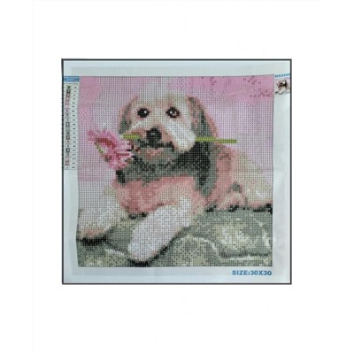Алмазная мозаика картина стразами Собака с герберой, 30х30 см