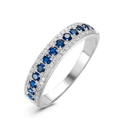 Серебряное кольцо с фианитами синего цвета 086