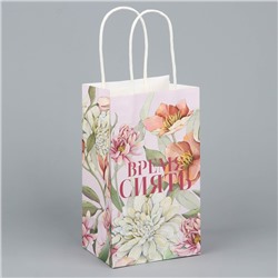Пакет подарочный крафтовый «Время сиять», цветы, 12 х 21 х 9 см