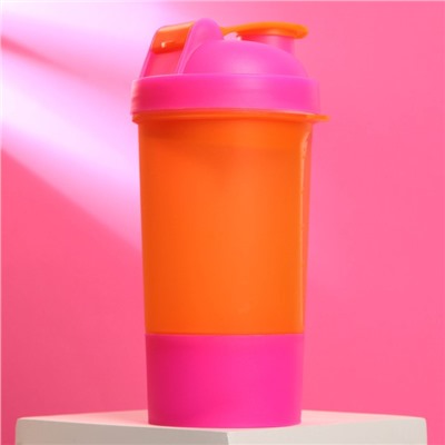 Шейкер спортивный с чашей под протеин, орнанжево-розовый, 500 мл