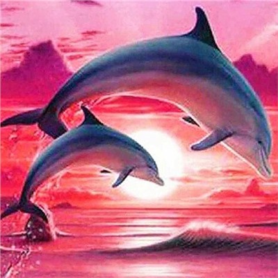 Алмазная мозаика картина стразами Два дельфина на закате, 30х30 см