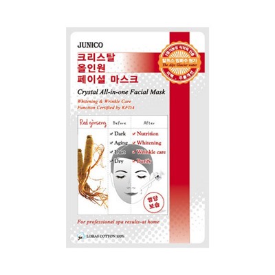 Junico Crystal All-in-one Facial Mask Red ginseng Маска тканевая с красным женьшенем, 24 мл