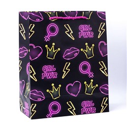 Подарочный пакет(M) "Neon heart", black