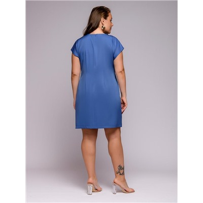 Платье синее длины мини с драпировкой