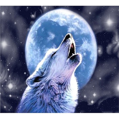 Алмазная мозаика картина стразами Воющий на луну волк, 30х40 см