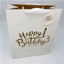 Подарочный пакет(M) "Happy birthday", white