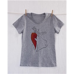 FU30S-M0001 Женская футболка серая с принтом Большая любовь