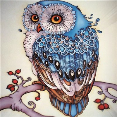 Алмазная мозаика картина стразами Голубая сова, 30х30 см