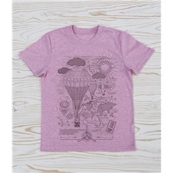 FU33R-M0084 Футболка для мальчика розовый меланж с принтом Путешествие в облаках