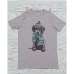 FU31BG-M0074 Мужская футболка бежевый меланж с принтом Милый щенок