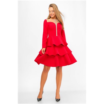 Платье с воланами Красная