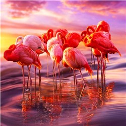 Алмазная мозаика картина стразами Стая розовых фламинго, 30х30 см
