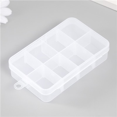 Шкатулка пластик для мелочей "Прямоугольная" прозрачная 8 отделений 6,5х10,5х2,2 см