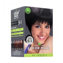 Herbal Based Hair Color NATURAL BLACK 9.1, Color Mate (Краска для волос на основе хны НАТУРАЛЬНЫЙ ЧЕРНЫЙ 9.1, Колор Мэйт), 5 пакетиков по 15 г.