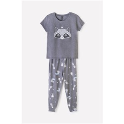 Пижама для девочки КБ 2781 серый меланж, енот-полоскун