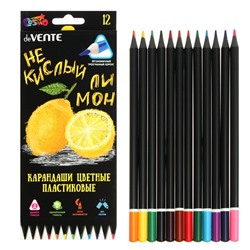 Карандаши цветные пластиковые 12 цветов, deVENTE Juicy Black, трёхгранные, 2М, 3 мм, тонированные в чёрный