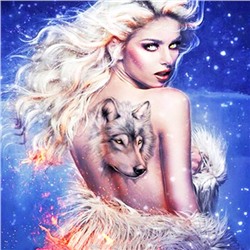 Алмазная мозаика картина стразами Девушка с татуировкой волка, 30х30 см