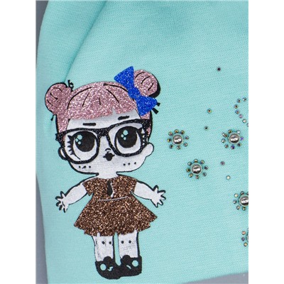 Шапка LOL с ушками, девочка в коричневом платье с синим бантиком, бабочка, мятный