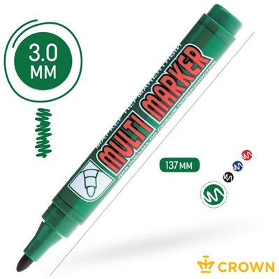 Маркер перманентный 3.0 мм, Crown Multi Marker, зелёный