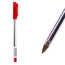 Ручка шариковая 0,7 мм, стержень красный, корпус прозрачный с красным колпачком