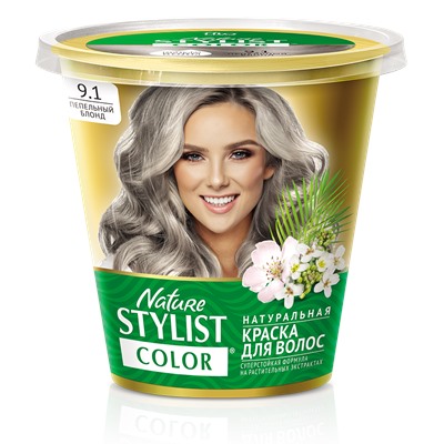 Натуральная краска для волос серии «Nature Stylist Color» Тон 9.1 Пепельный блонд 10г