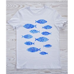 FU31B-М0056 Мужская футболка белая Ультрамариновые рыбы