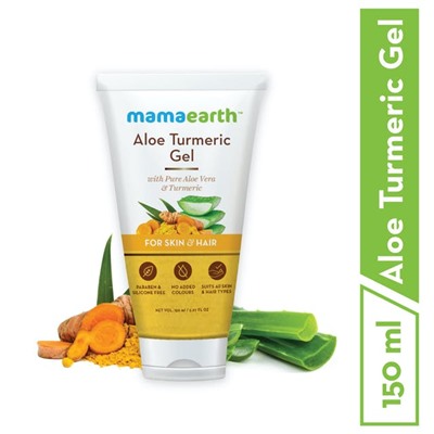 ALOE TURMERIC GEL with Pure Aloe Vera & Turmeric, Mamaearth (Гель алое куркума для кожи и волос), 150 мл.