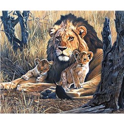 Алмазная мозаика картина стразами Лев и львята, 50х65 см