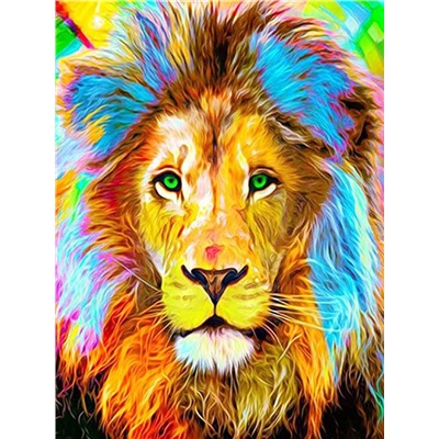Алмазная мозаика картина стразами Лев с разноцветной гривой, 30х40 см