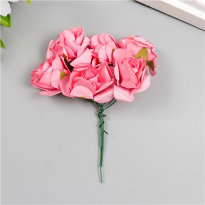 Цветы для декорирования "Чайные розы" 1 букет=6 цветов 9,5 см ярко-розовый