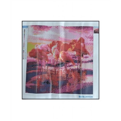 Алмазная мозаика картина стразами Стая розовых фламинго, 30х30 см