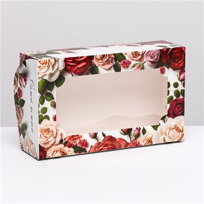 Коробка складная с окном под зефир "8 марта, розы", 25 х 15 х 7 см