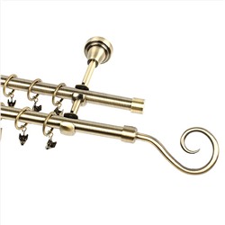 Карниз металлический 2-рядный "Рейн", золото антик, гладкая труба, ø16 мм  (kn-160)
