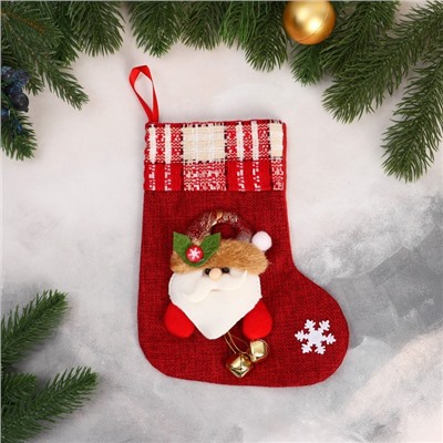 Носок для подарков "Дед Мороз с колокольчиками" 15х20 см, красный
